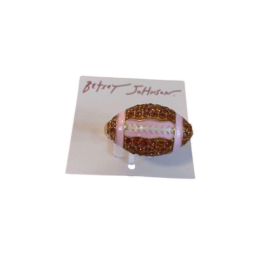 Betsey Johnson Sparkly Pave Crystal Football Cocktail Ring w/ Stretch Band.